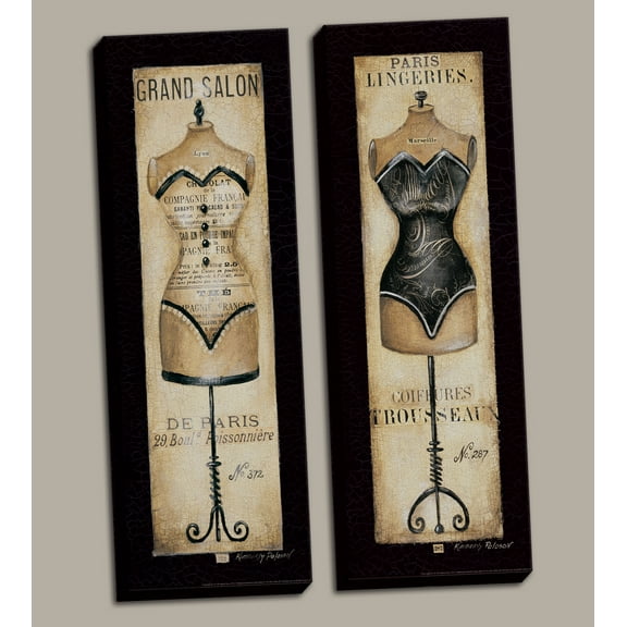 2 French Paris Bustier Dress Silhouettes; Two 6x18in Stretched Canvases; Ready to hang!