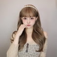 thumbnail image 4 of Peluca larga rizada marrón para mujer, cabello Natural ondulado, suave, sintético con flequillo, uso diario en fiestas, fibra resistente al calor, alta densidad, 4 of 4