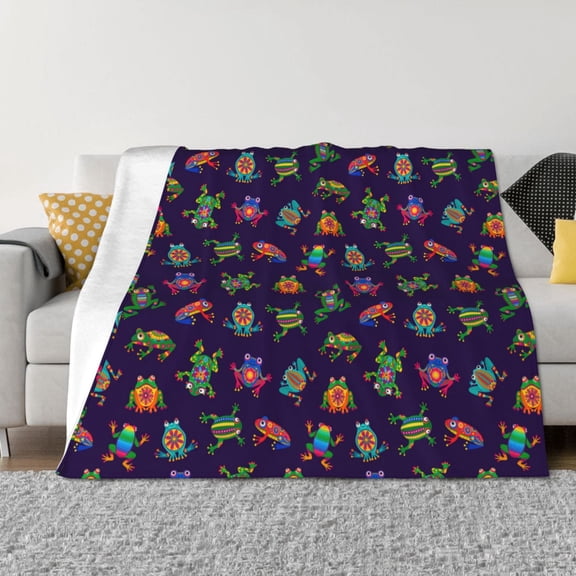 Fuzoiu Mexican Frogs Print Flannel Blanket,Throw Blanket,Flannel Home Decor,Fleece Bed Blankets,Cozy Soft Blanket for Bed, Sofa, Camping, and Travel-40"x30"