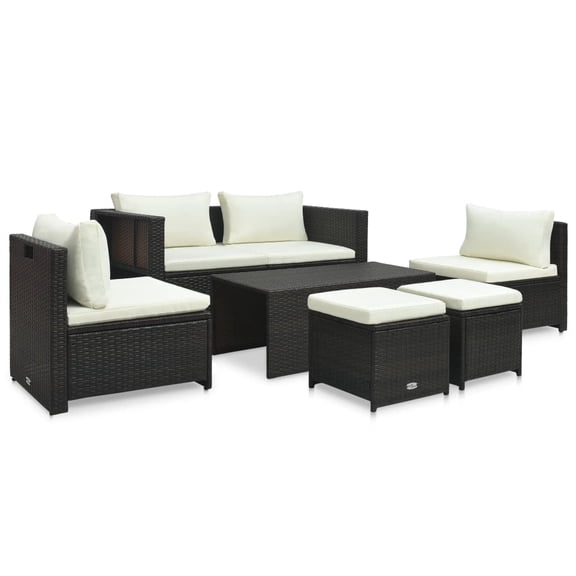 vidaXL Patio Furniture Set 6 Piece Sectional Sofa with Coffee Table Rattan