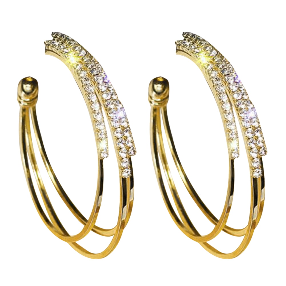 26mm Rhinestone Hoop Earrings Golden rhinestone hoops