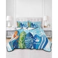 thumbnail image 2 of Quilts Twin Size Bedding Set, Blue Surfboard Lightweight Quilted Comforter, Summer Beach Tropical Coconut Tree Wooden Soft Reversible Bedspread Coverlet with Pillow Covers for All Season, 68" x 86", 2 of 7