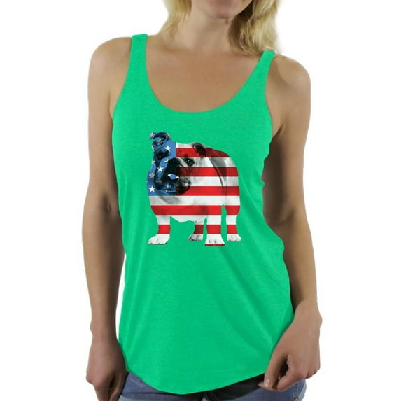 Awkward Styles Women's USA Flag Bulldog American Patriotic Graphic Racerback Tank Tops 4th Of July Gifts