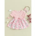 thumbnail image 2 of Suealasg Baby Girls Easter Outfits Short Sleeve Round Neck Rabbit Print Romper Dress + Headband 2Pcs Newborn Birthday Photoshoot Clothes, 2 of 9