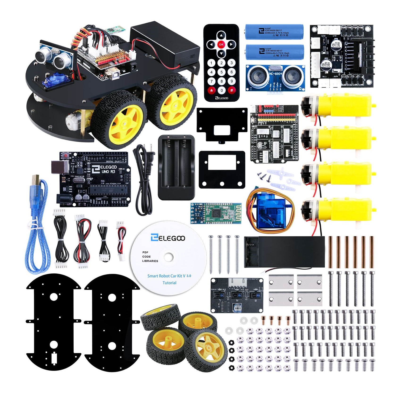 ELEGOO UNO R3 Project Smart Robot Car Kit 3.0 Plus with UNO R3, Line Tracking Module, Ultrasonic Sensor, IR Remote Control etc. Intelligent and Educational Toy Car Robotic Kit for Arduino