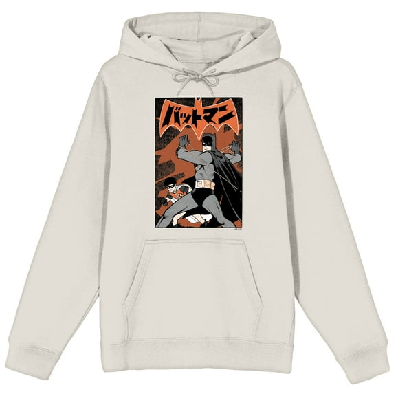 Batmanga Batman & Robin Under Logo Long Sleeve Sand Adult Hooded Sweatshirt-Medium