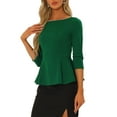 thumbnail image 4 of INSPIRE CHIC Peplum Top for Women's Round Neck Pearl Decor 3/4 Sleeves Elegant Blouse Dark Green XL, 4 of 5