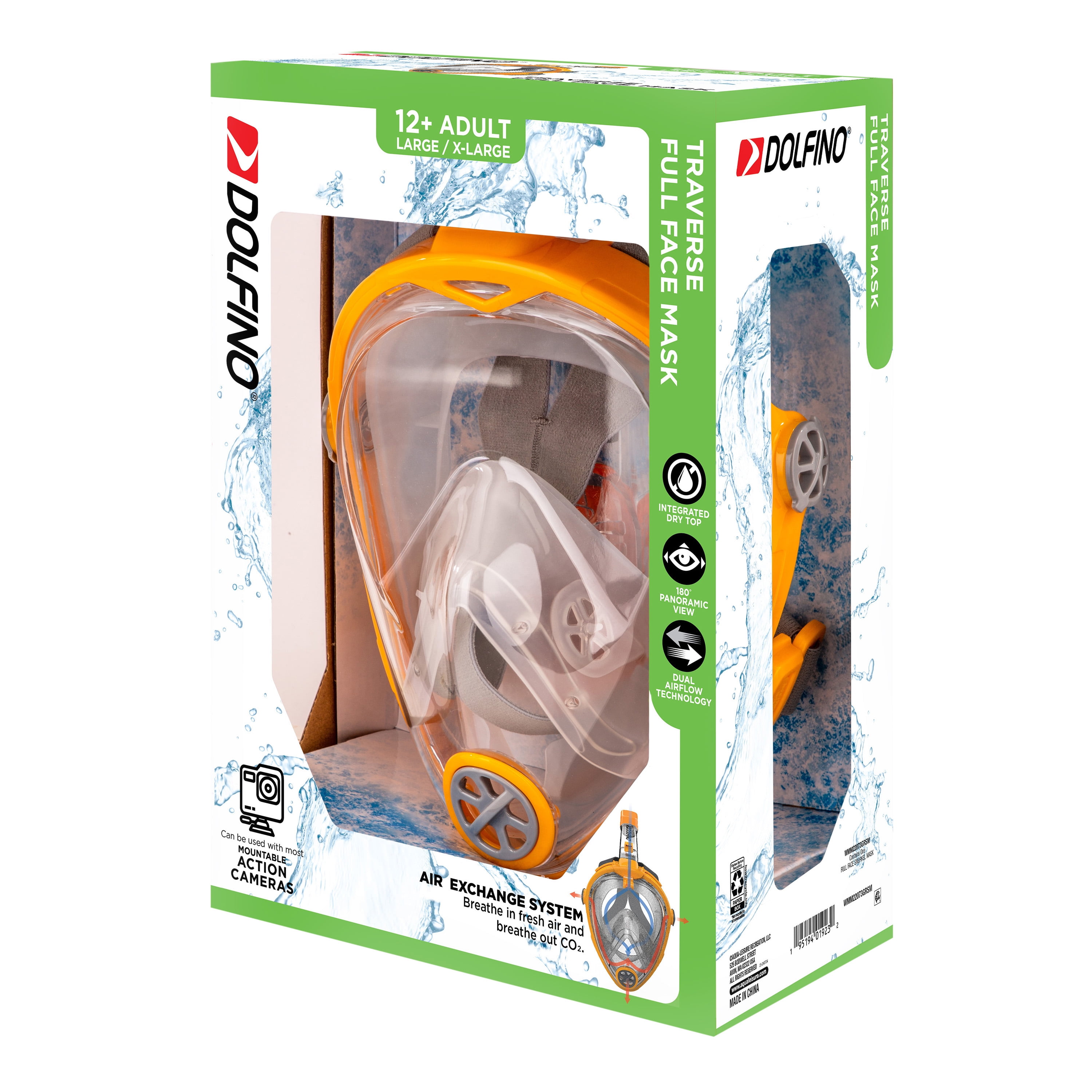 (2 pack) Dolfino Traverse Full Face Mask for Snorkeling, Orange, LARGE/XL, Ages 12+