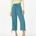 thumbnail image 6 of Hauaitttt Women's Solid Color Drawstring Cropped Linen Pants Casual Capri TrousersTrousers Women Casual Pants Winter Womens Elastic Belted High Waist Casual Loose Long Pants with Pocket Track Pants, 6 of 9
