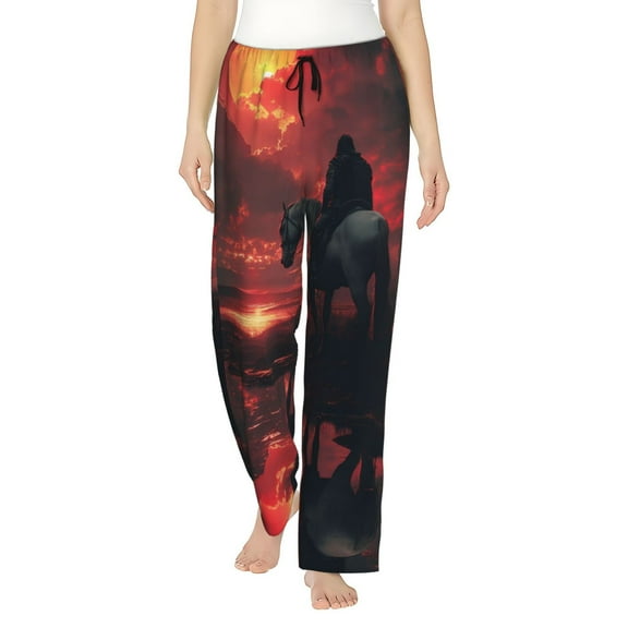 Logiee Lone Rider Under Red Sky Print Women Pajama Pants,Comfy Pj Bottom with Pockets & Drawstring,Stretch Casual Sleepwear-Small
