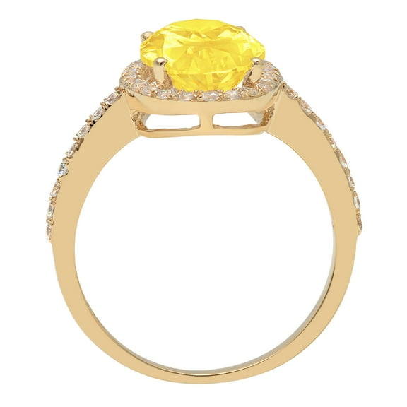 2.27 ct Oval Cut Simulated Yellow Diamond Solitaire with Accents Engagement Ring for Women in 14K Yellow Gold