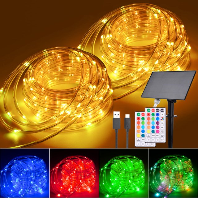 Luces solares Hozplex, 12 m, 300 LED, 18 colores, control remoto
