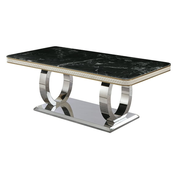 Luxury Modern Dining Table 78.7inch Black Dining Table with 8 chairs Faux Marble Dining Table Top with Dual Circle Base (Dining Table Only)