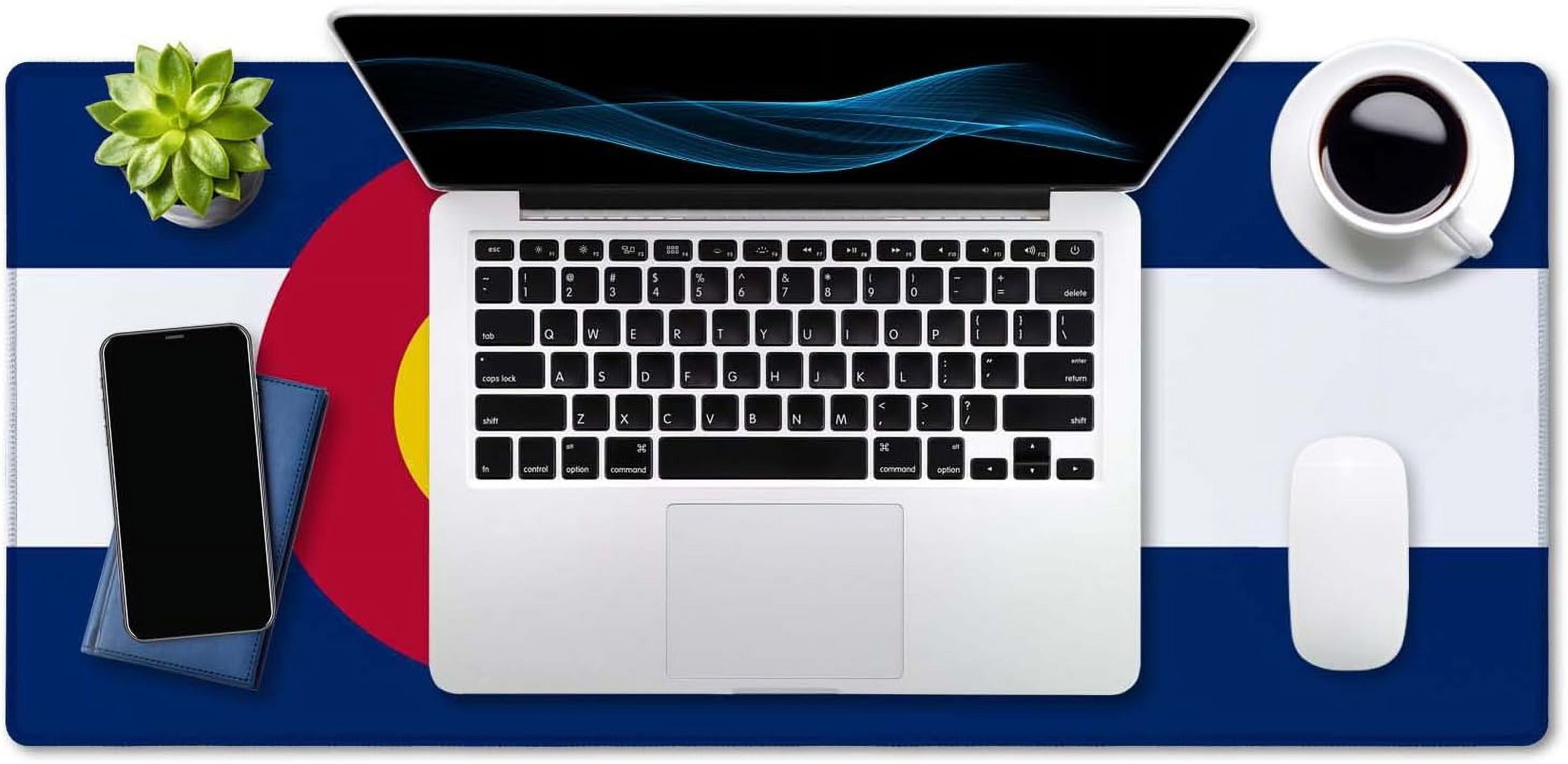 Extended Gaming Mouse Pad Mat Large Desk Mat Non Slip Rubber Base Computer Desktop Laptop Keyboard Mouse Mat Stitched Edges, 35.4x15.7 in XXL Waterproof Mousepad for Work Game, Colorado Flag