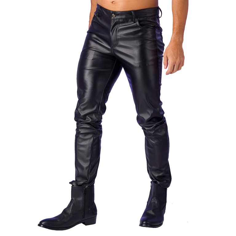 【mnem】Letch Coated Leather Pants iiniim Men's Faux Leather Pants Punk 80's Rock Skinny