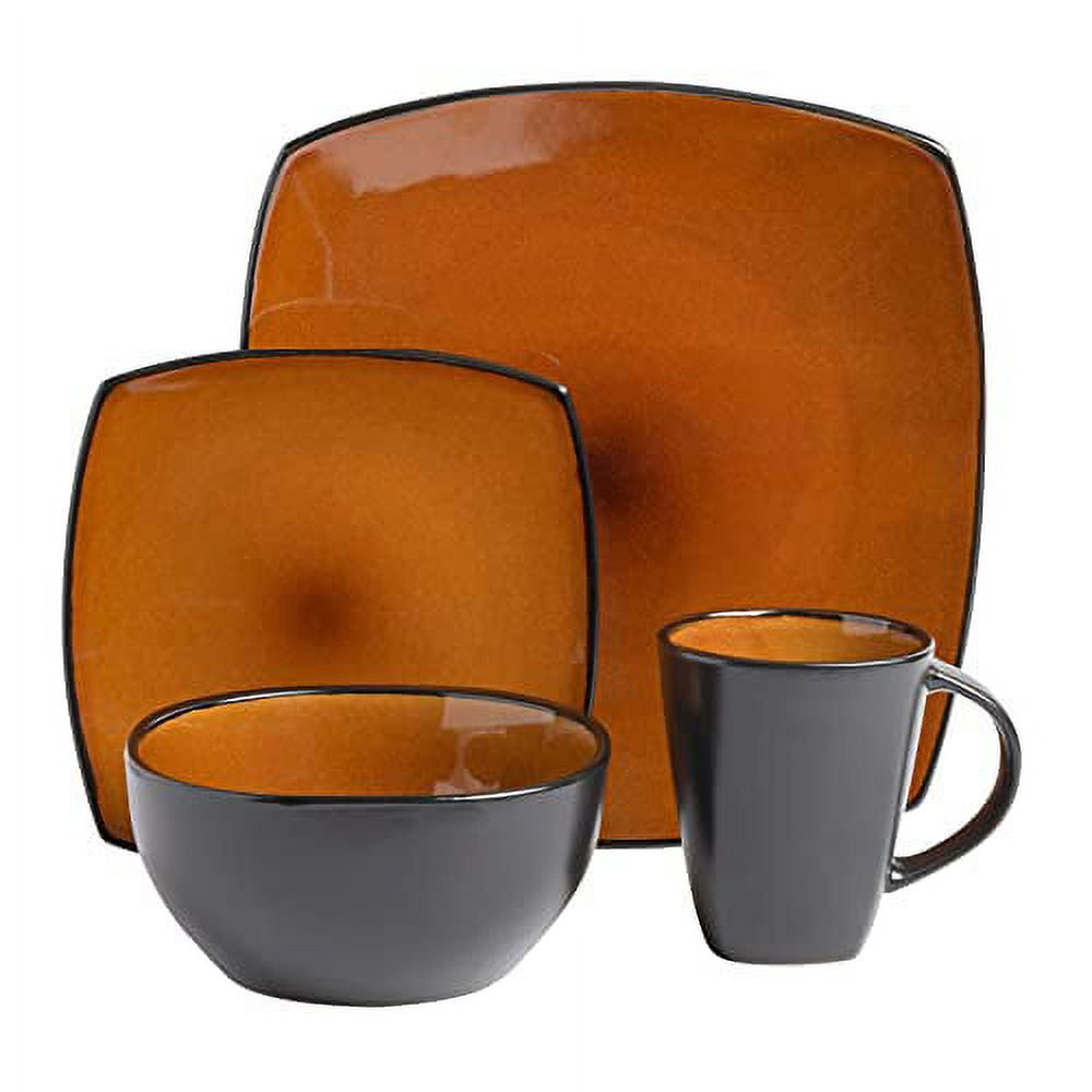 Gibson Soho Lounge Square 16-Piece Dinnerware Set - Amber