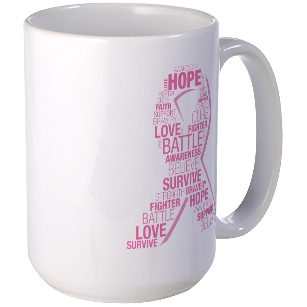 CafePress Breast Cancer Ribbon Coll 15 oz Ceramic Large Mug