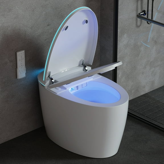 Smart Bidet Toilet with Auto Open Seat & Lid Luxury toilet with instant heating, warm air dryer, RGB ambient light, feminine & rear wash, adjustable water temp/pressure, foot & remote flush