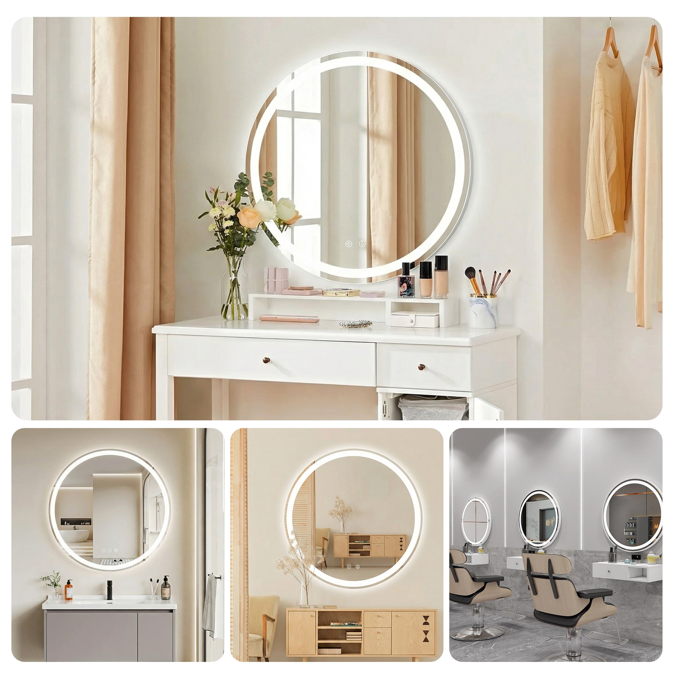EDX 28" Anti-fog LED Bathroom Mirror with Dual Light Source and Three Lighting Modes, White