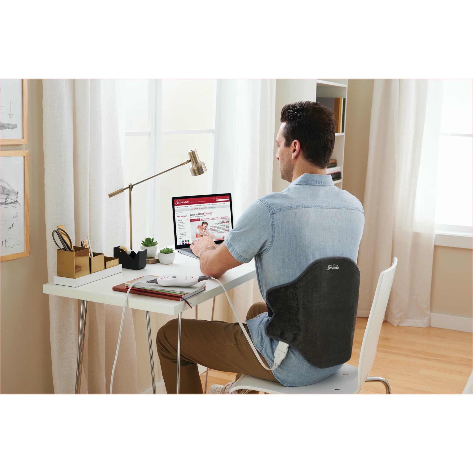 Sunbeam Heated Back Wrap Heating Pad for Back Pain Relief, Gray, 23" x 15"