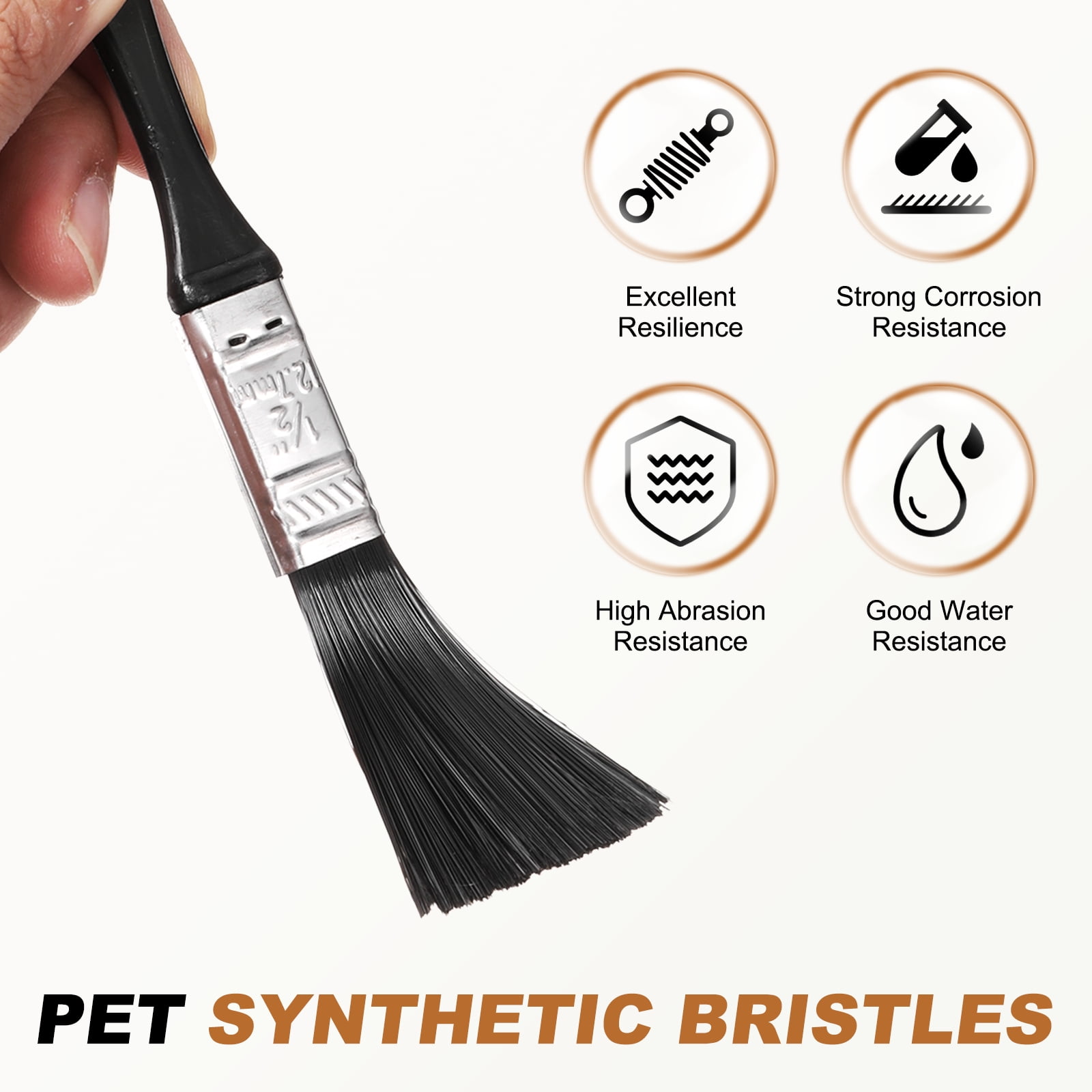 Uxcell 20pcs 0.5" Paint Brushes Nylon Bristle Flat Brush with Plastic Handle, Black