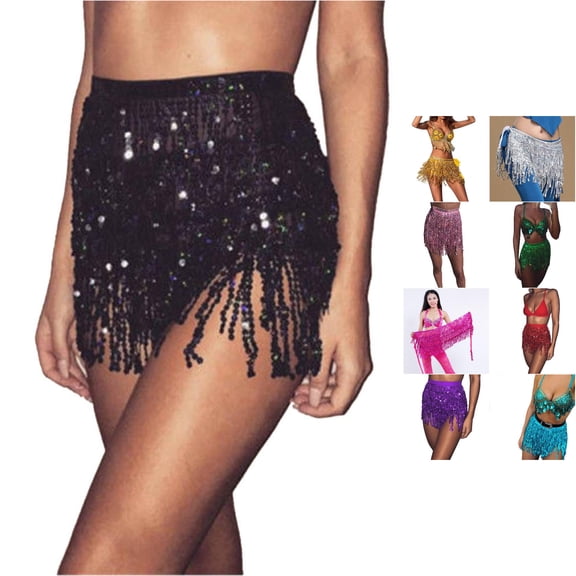 Wxolcjlv Womens Sequin Fringe Mini Skirt Sparkly Party Dance Skirts
