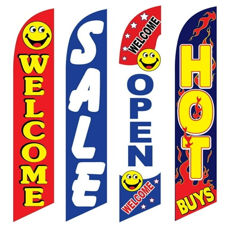 4 Advertising Swooper Flags Welcome Sale Open Hot Buys