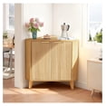 thumbnail image 3 of Fluted Corner Cabinet with Power, Small Corner Accent Cabinet with Storage, Adjustable Shelve, Space Saving Sideboard, Multifunctional Organizer for Living Room, Kitchen, Bathroom (Natural), 3 of 7