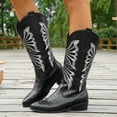 thumbnail image 2 of Wide Calf Cowboy Boots for Women 2025 Black White Slouch Leather Pointed Toe Low Heel Western Knee High Cowgirl Riding Boots Black Size 7.5, 2 of 7