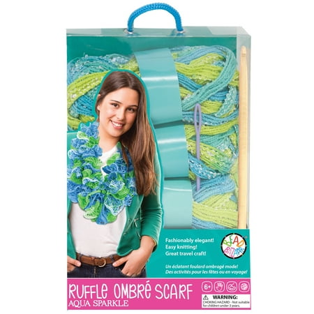 Sparkle Ruffle Scarf Crochet Kit, Aqua