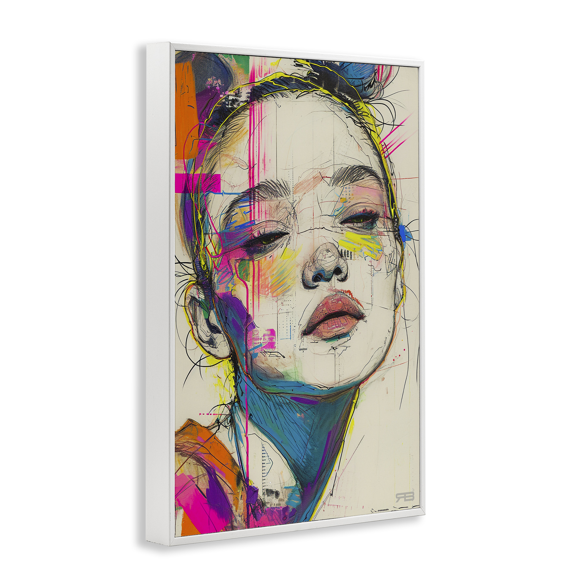 Stupell Industries Bright Sketch Visage Novelty Painting White Framed Art Print Wall Art, 20 x 30