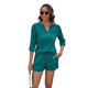 thumbnail image 3 of Conjunto de Camiseta Holgada de Corta con Cuello en V y Pantalones Cortos con Bolsillo para Mujer, Color Azul Pavo Real, Talla S, 3 of 6
