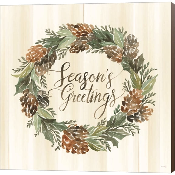Great Art Now Sage Season's Greetings Wreath by Cindy Jacobs, Canvas Wall Art, 12W x 12H