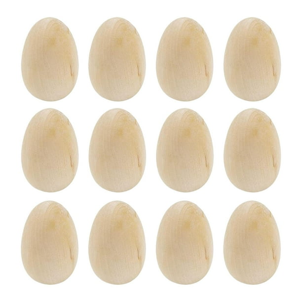12 huevos de madera para manualidades, huevos hechos a mano, juguetes de comida, decoración de huevos, marrón
