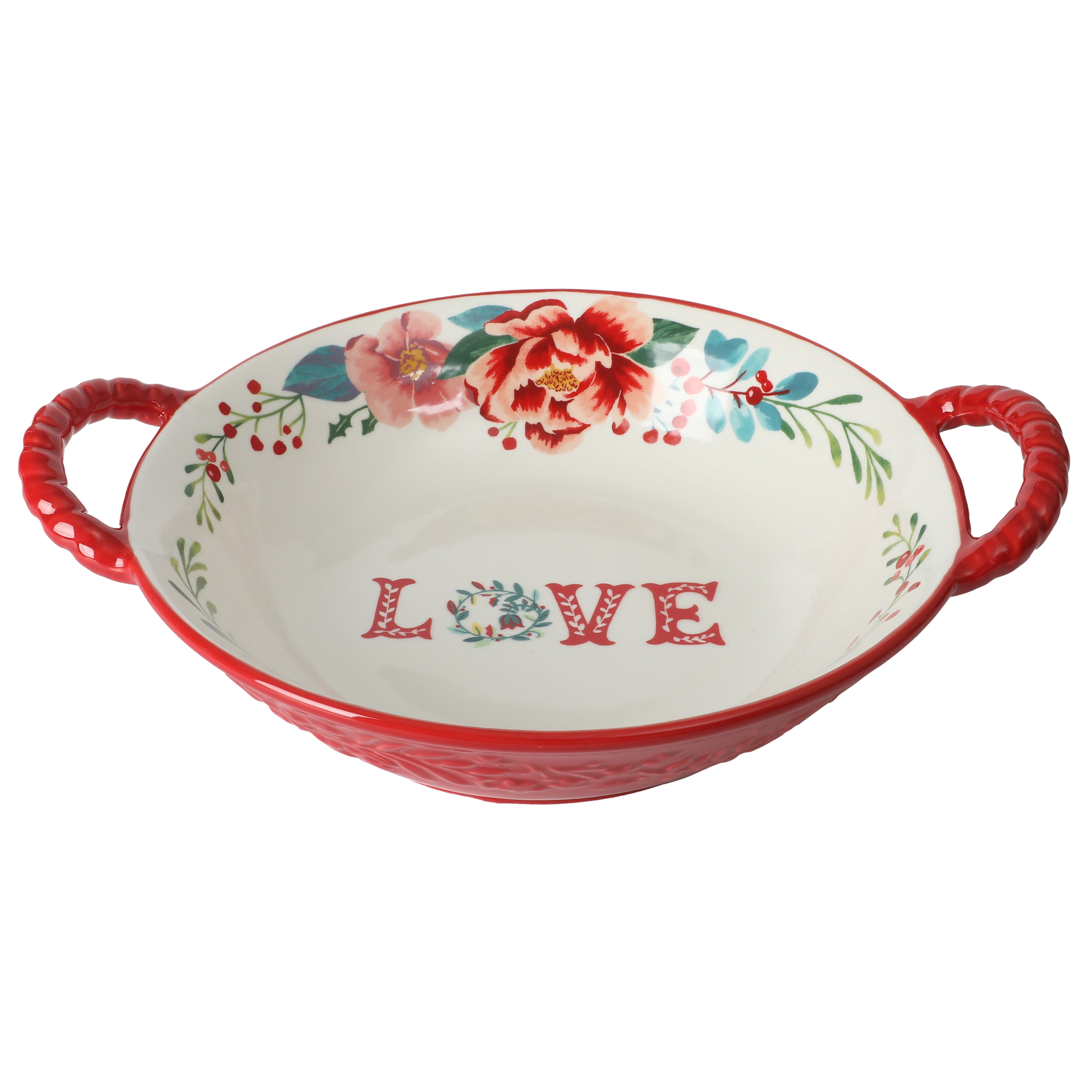 The Pioneer Woman Merry Meadow Red 10.2-inch Stoneware Serving Bowl with Handles