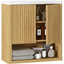 Bathroom Wall Cabinet, Medicine Cabinets, Over The Toilet Storage Cabinet with 2 Doors, Adjustable Shelf and Faux Marble Top, Natural Oak