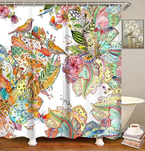 Details about   Watercolor Spring sunflowers Bird House Waterproof Fabric Shower Curtain Set 72" 
