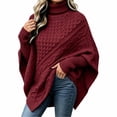 thumbnail image 2 of Women's Cable Knit Poncho Sweater Turtleneck Long Sleeve Loose Fit Casual Pullover Top, 2 of 6