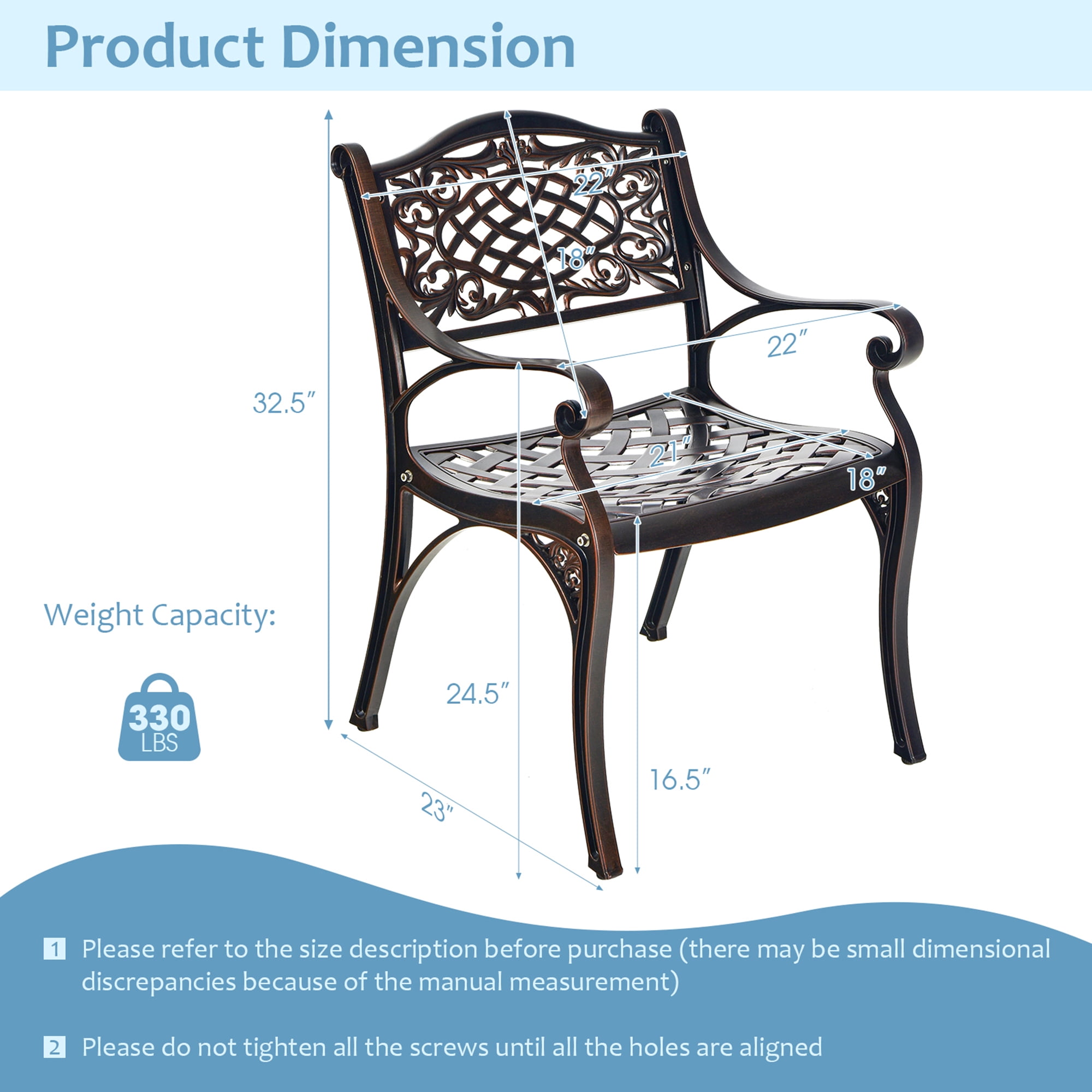 Gymax Set of 4 Outdoor Dining Chairs Cast Aluminum Patio Bistro Chairs Armchairs