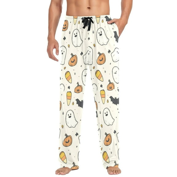 FORMRS Mens Pajama Pants with Pockets Sleepwear Lounge Bottoms Sizes S-2XL, Halloween Happy Ghosts