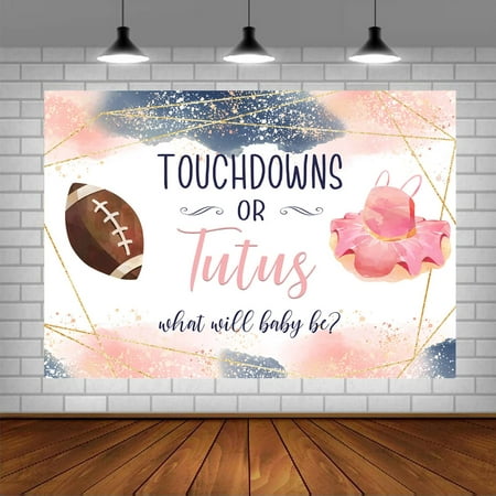 Image of Lofaris Touchdowns or Tutus Gender Reveal Backdrop Boy or Girl American Football Theme Baby Shower Background He or She What Will Baby be Party Decor Photo Booth Props 5x3ft