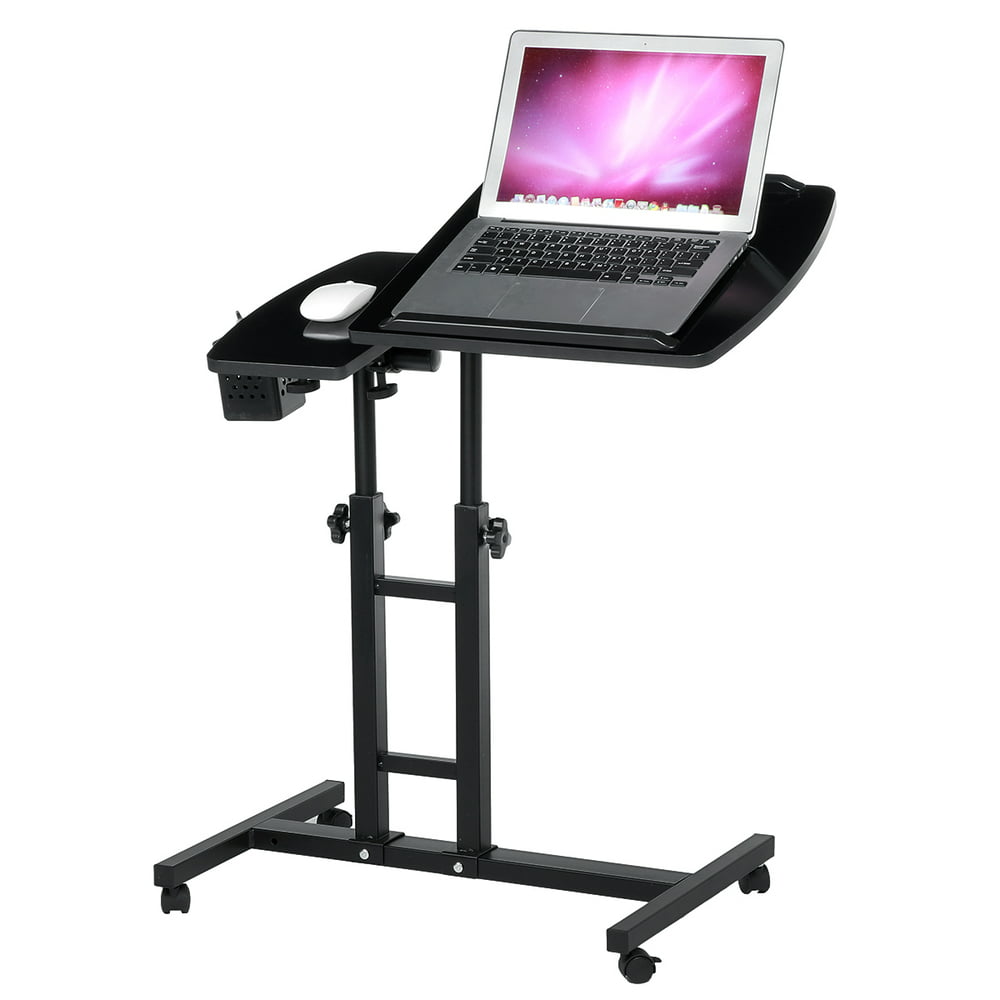 C Shape Adjustable Laptop Table, Tilting Standing Computer Workstation ... Portable Workstation On Wheels
