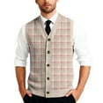 thumbnail image 2 of Domzest Men Sweater Slim Sleeveless V Neck Sweater Vests Comfort Checkered Print Button Up Sweaters Autumn Fashion Knit Cardigan Vest Pink M, 2 of 7