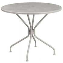 35" Round Light Gray Metal Patio Table with Umbrella Hole For Indoor or Outdoor Use.
