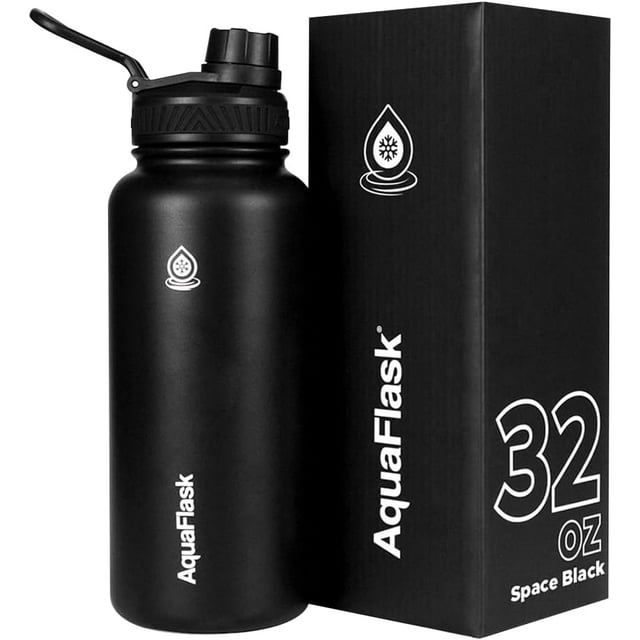 AquaFlask Bouteille d'Eau en Acier Inoxydable Originale 32oz (935ml) – à Double Paroi Isolée sous Vide, Étanche, Réutilisable (Noir Spatial)