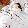 thumbnail image 4 of Homewish Japanese Cherry Blossoms Bedding Comforter Set 7-Piece, Pink Flower Floral King Bedding Sets, Teens Kids Girls Women Reversible Bed Sheets, Lightweight Room Decor, 4 of 7