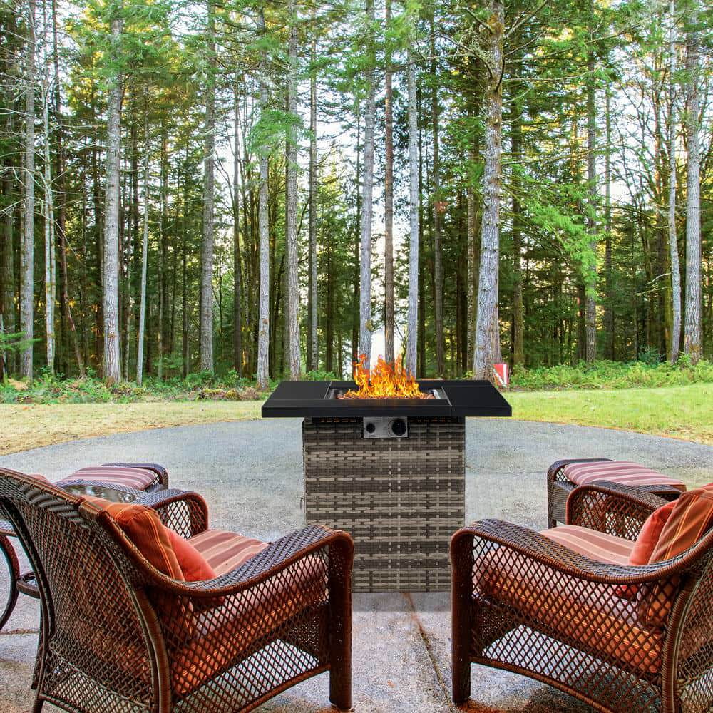 GVN Garden Fire Pit Table, Outdoor Fire Pit Table, 28" Fire Table, 50000 BTU Gas Firepit with Volcanic Stone, Black