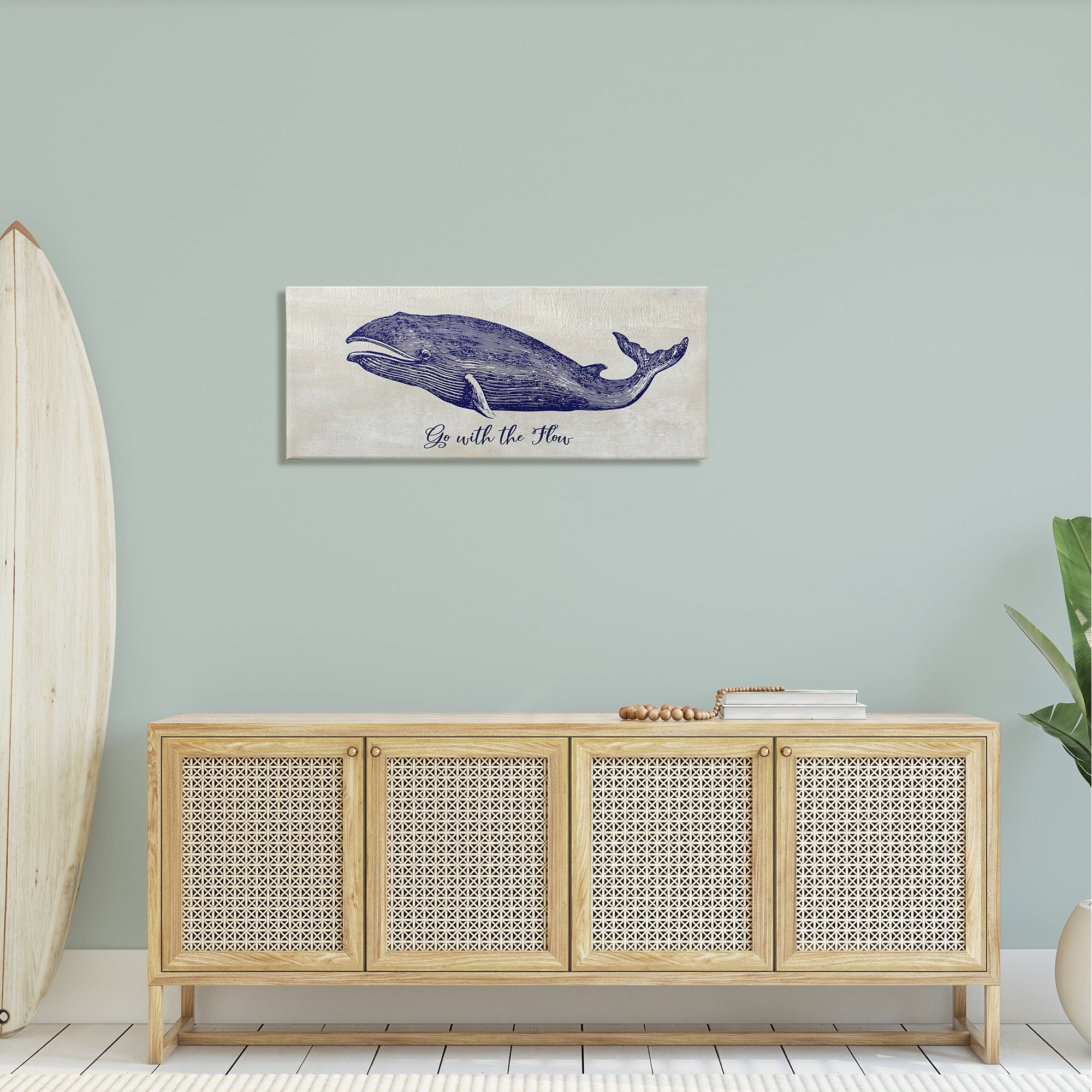 Stupell Industries Go With The Flow Aquatic Whale Ocean Phrase Graphic Art Gallery Wrapped Canvas Print Wall Art, Design by Susan Jill