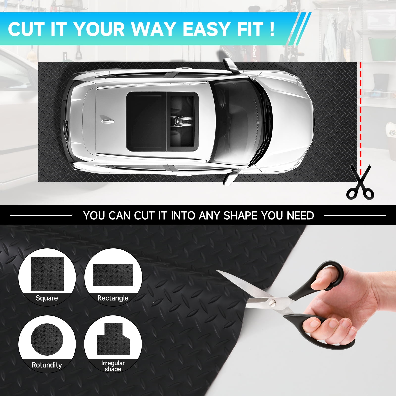 7.5 x 28 FT Garage Floor Mat, Thickened Diamond Plate PVC Garage Mats Flooring Roll for Under Car, Garage Car Parking Mats for Compact SUVS, Sports Car