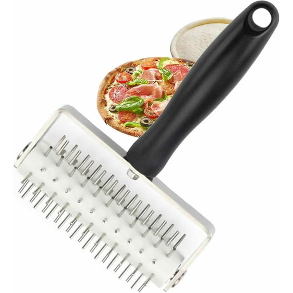 Pizza Dough Roller Pizza Dough Balls Stainless Steel Roller Dough Maker Hole Pin,Portable Pie Needle Wheels Cutter, Rolling Pin Dough Hole Maker